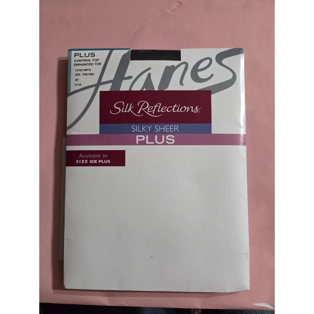 Hanes Control Top Enhanced Toe Pantyhose Silk Reflections Jet Black Sz Two Plus‎